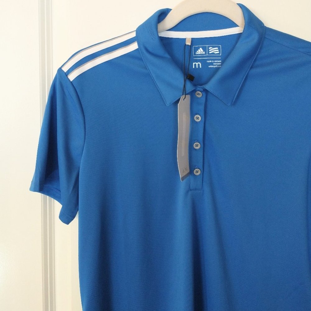 NEW Women's Adidas Blue Golf A235 3-Stripes Shoulder Polo Short Sleeve Shirt Med - Picture 3 of 9